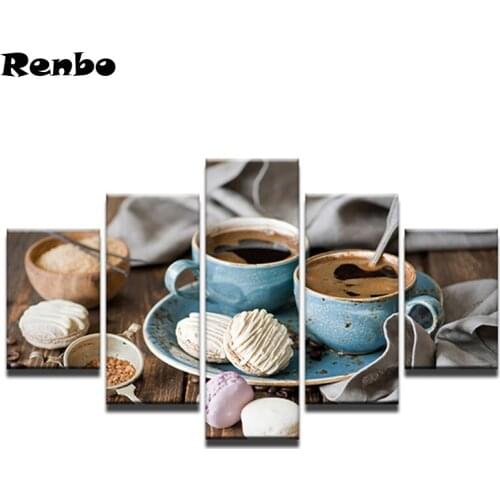 Kitchen Wall sticker Diamond Embroidery 5 Pieces 5D diamond painting "Coffee Cake" DIY Diamond Mosaic sale Picture Pasted 3d art