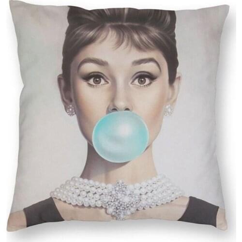 Audrey Hepburn Bubble Gum Cushion Cover 45x45cm Home Decor Printing Throw Pillow for Sofa Double-sided