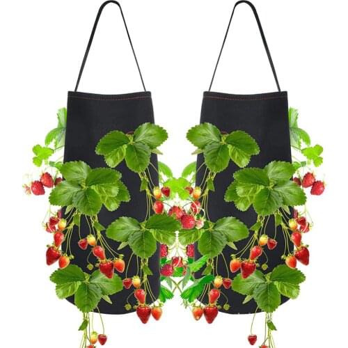6 Pieces Non-woven Hanging Strawberry Planter Bags Grow Bag Outdoor Vertical Garden Hanging Open Style Vegetable Planting Bag