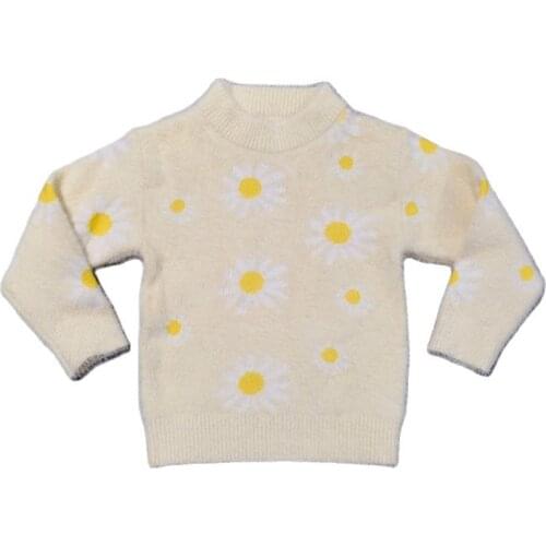 Girlymax Fall/Winter Long Sleeve Outfits Baby Girls Pullover Beige Sweater Daisy Top Boutique Kids Clothing