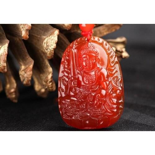 A genuine natural red agate Manjusri patron sign is rabbit natal Buddha Pendant ms.man
