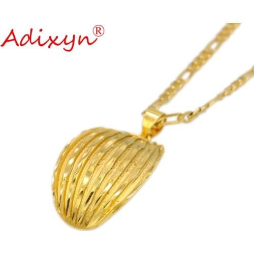 Adixyn Concave Shape Pendant Jewelry Gold Color Necklace Fashion Necklaces African/India For Women/Girls Party Gifts N10242