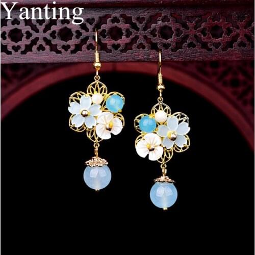 Yanting Luxury Palace Earrings For Women Natural Shell Bohemian Earrings Handmade Beaded Vintage Earring Unique Gift Girl 0203