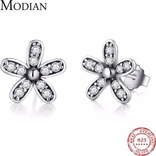 2019 New Quality Fashion Real 925 Sterling Silver Flower Stud Earrings Luxury Cubic Zirconia Earring For Women Vintage Jewelry