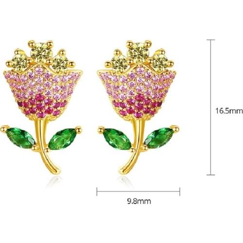 Hand Bouquet Earrings Fashion Sweet Inlaid AAA Zircon Color Flower Earrings Temperament Wild Ladies Earrings Jewelry