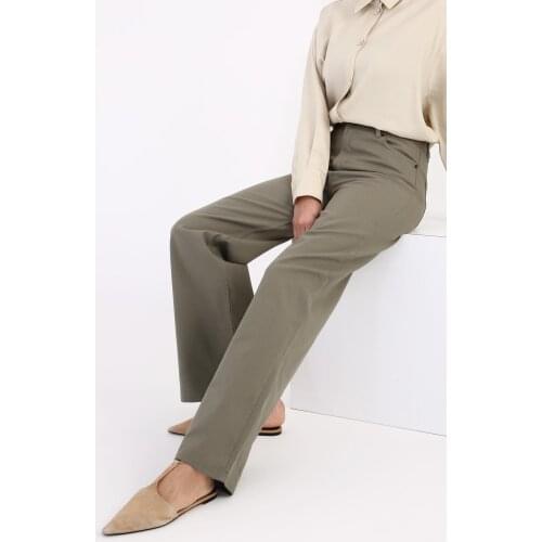 100% Cotton High Waist Pants With Pocket