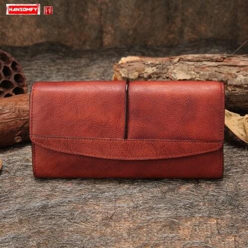 Vintage Leather Long Wallet Womens New Leather Card Holder Wallet Female Clutch Bag Genuine Leather Purse Original
