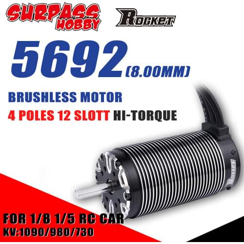 SURPASS HOBBY Rocket 5692 Waterproof Brushless Motor Hi-torque Sensorless Motor 8mm 4 Poles 730KV 980KV for 1/5 1/8 RC Car trx4