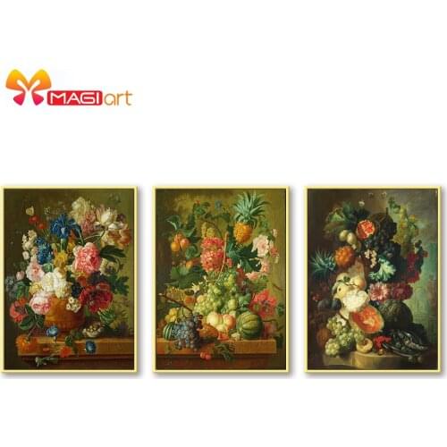 Cross stitch kits Embroidery needlework sets 11CT water soluble canvas patterns 14CT European fruit oil painting-NCMF282