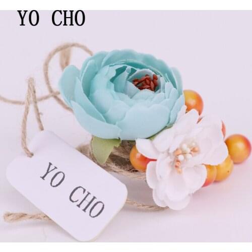 YO CHO 2018 New Style Noble Blue Rose Fresh Cherry Corsage Flowers For Wedding Decor Bridal Groom Suit Boutonniere Brooch Pin
