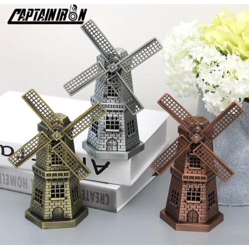 CAPTAINIRON Wrought Iron Crafts Dutch Windmill Model Home Decor Ornaments Living Room Study Desktop Decoration Decorate Wine Cab