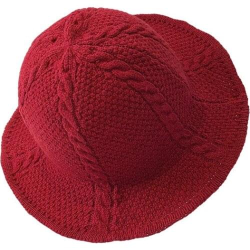Autumn winter twist weaving retro literary sweet curling basin hat wool knitting fisherman female girl folding sunshade cap2MZ38