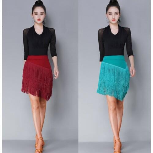 2021 New Latin Dance Skirt Women Chacha Samba Tango Tassels Fringes Skirt for Ballroom Dancing Performamnce Salsa Latin Costume