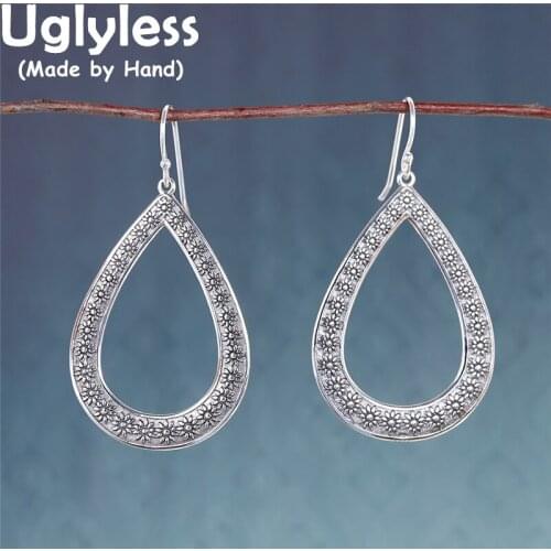 Uglyless Hollow Rhombus Earrings Women Thai Silver Marcasite Flowers Brincos 925 Silver Exotic Earrings Square Jewelry Geometric