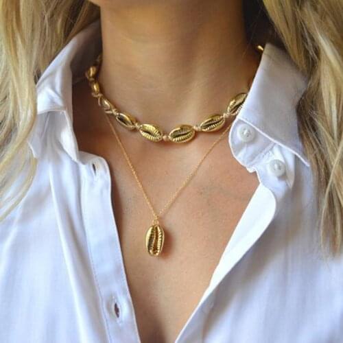 Bohemian Alloy Shell Pendant Necklace Female National Style Multi-layer Clavicle Chain Choker Necklace XL550