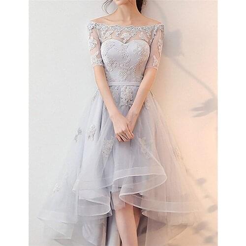 Hi Lo Tulle Homecoming Dresses For Women Off The Shoulder Prom Lace Appliques Above Bodices