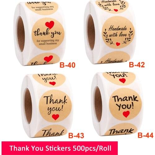 1.5 Inch Thank You Stickers, Decorative Kraft Sealing Stickers for Christmas Gifts, Wedding, Party, 500 Labels Per Roll