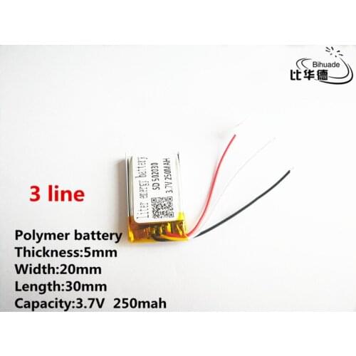 10pcs/lot 3 line Good Qulity 3.7V,250mAH,502030 Polymer lithium ion / Li-ion battery for TOY,POWER BANK,GPS,mp3,mp4