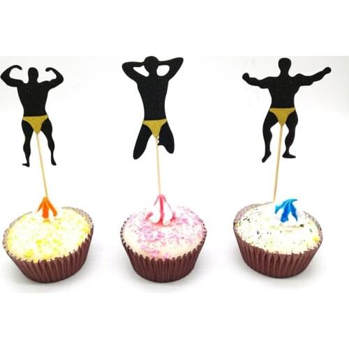 3pcs/lot Cake Topper Fitness Men Black Gold Birthday Wedding Party Cupcake Topper Flags Baby Shower Cake Baking DIY Decoration