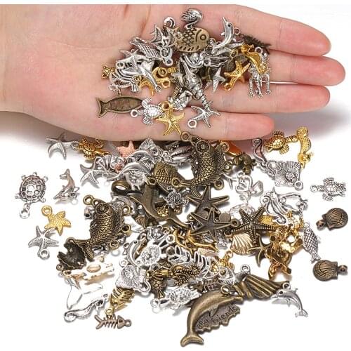 50g 100g Marine Life Metal Mixed Charms Pendants Bracelets Necklaces Craft Accessories for DIY Wholesale Craft Jewelry Making