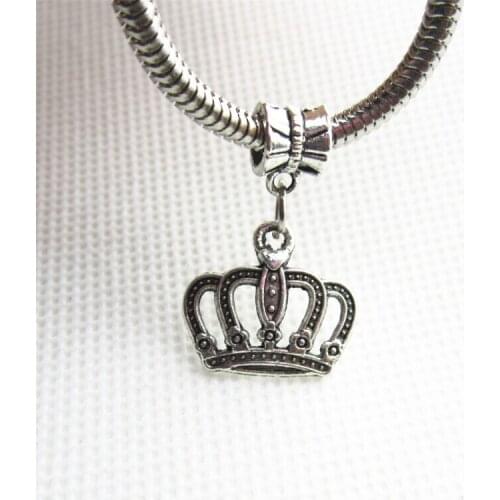 50pcs/lot crown charm hanging charm big hole pendant beads charm fit pando bracelet diy jewelry dangle charms