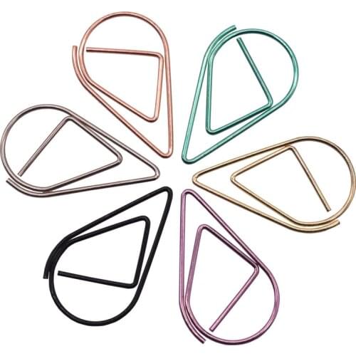 500 Pcs Metal Bookmarks Water Droplets Clip 26 * 16mm Black Yellow Green Gold Silver Purple Mixed Color Optional
