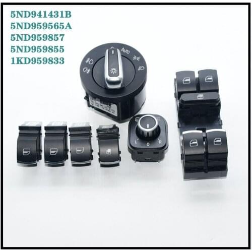 7 Pcs Chrome Headlight Switch Window Mirror For Golf MK5 6 Rabbit Passes B6 B7 CC 5ND941431B 5ND959565A 5ND959857 1KD959833