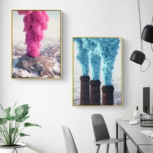 Abstract Canvas Painting Poster Volcano Factory Colored smoke Wall Art Poster Decor Modern Print Home Decoration Pictue