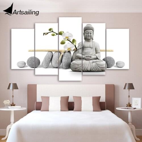 ArtSailing 5 panel HD Printed Stone Buddha Painting childrens room decor print poster picture canvas Free shipping/ny-3058