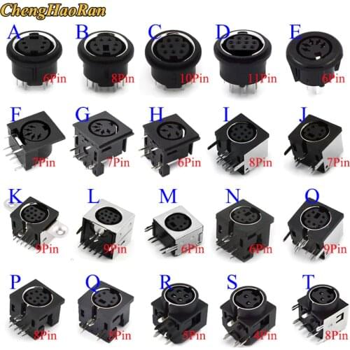 ChengHaoRan 1pcs Audio Video Connector S-video PCB Mount 4/6/8/9 Pin Din Socket Silver Tone Black/Green Metal Case