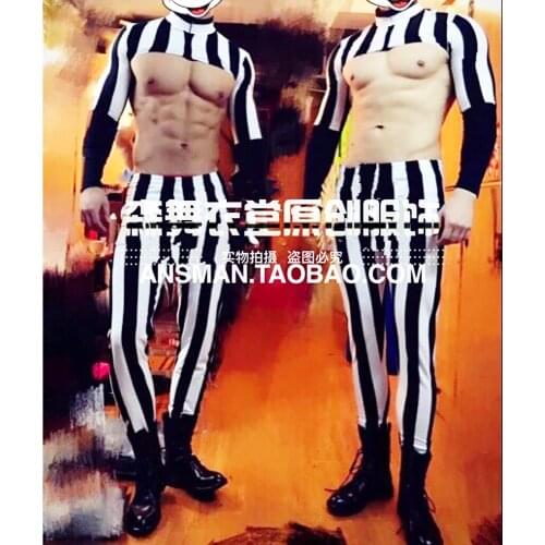 Bar and night club male singer DJ carnival party black and white striped sexy perspective foreign costume suit