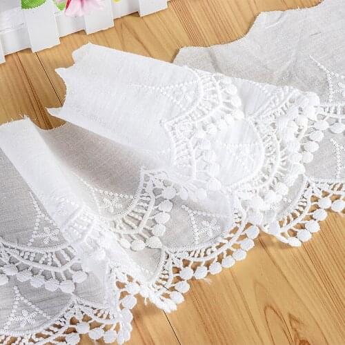 Off White Beige Black 14.5cm Wide Pure Cotton Lace Trim Home Textile Tablecloth Handmade Curtain Fabric V2608