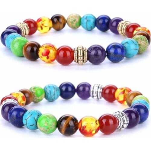 7 Chakra Bracelets Natural Stone Amethysts Agates Quartz 8mm Ball Bead Mala Healing Reiki Balance Bracelet Jewelry for Women Men