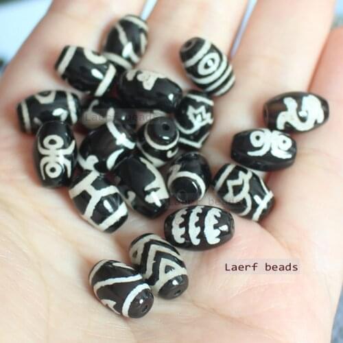 Random 6pcs , 8X12mm,10x14mm Natural Black Dzi Agate beads,many pattern ,For DIYJewelry making! Mixed wholesale for all items