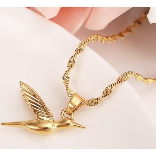 Gold Dropship hummingbird pendant necklace Women girls men Valentines Day Christmas party jewelry Gift sweater chain