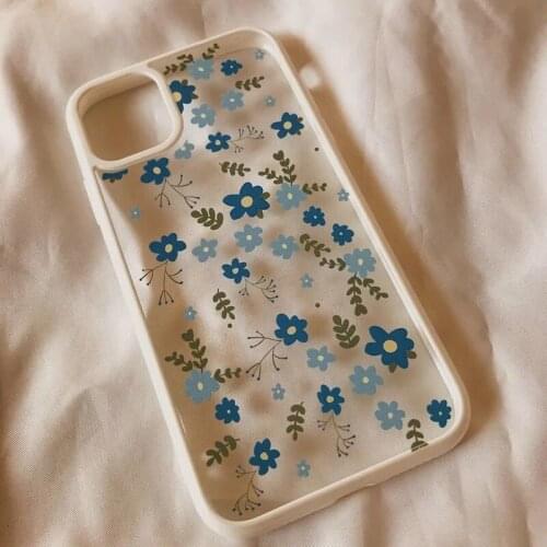 White Edge Little Blue Flowe Case for iPhone 12 Pro Max Back Phone Cover for 12 Mini 11 Pro Max X XS XR 8 7 Plus SE 2020 Capa