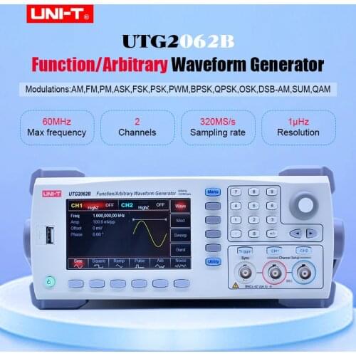UNI-T UTG2062B Function/Arbitrary Waveform Generator; 2 Channels, 60MHz Max. Output Frequency, 320MS/s Max. Sample Rate