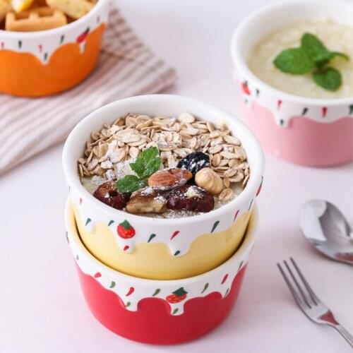 Strawberry Baking cup Souffle Bowl Ceramic Cake Cup Macaron Cute Baking mug Pudding Bowl Salad pot Ramen Bowl HP100201