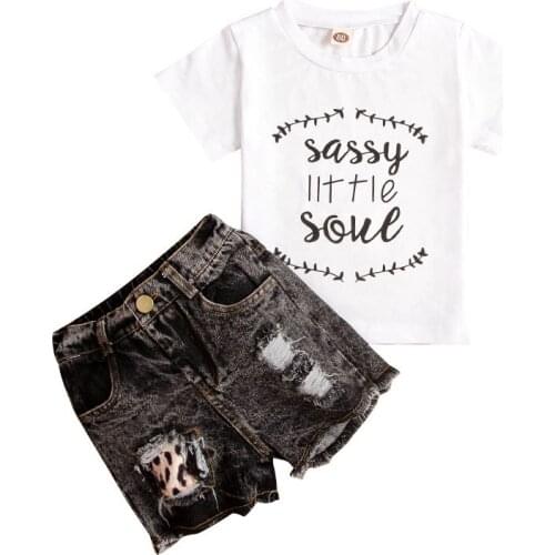 Pudcoco Fast Shipping 1-6Years Summer New Toddler Baby Girl 2Pcs Clothing Set Letter Printed Short Sleeve Top Denim Pant Outfit