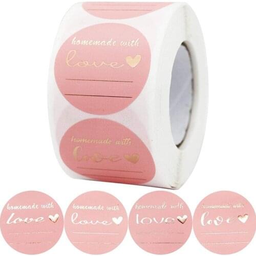 38mm Round "Handmade With Love" Bronzing Stickers Adhesive Labels Baking Wedding Decoration Birthday Party Gift Sealing Sticker