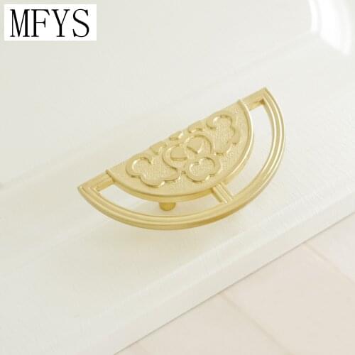 MFYS 1.25'' 2.5'' Solid Brass Cabinet Handles Drawer Pull Dresser Knobs Gold Wardrobe Handle Door Knob Chinese Style Hardware