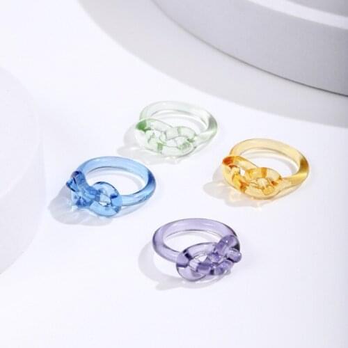 Minar 4 Pieces/Set Blue Yellow Purple Green Arcylic Rings for Women 2021 Fashion Cross Knotted Colorful Resin Ring Jewellery