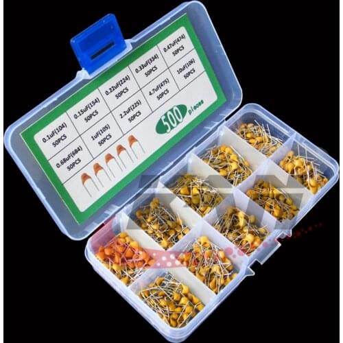 500pcs/lot 10Values*50pcs 0.1uF-10uF(104~106) 50V Multilayer Ceramic Capacitors Assorted Kit Assortment Set with Storage Box