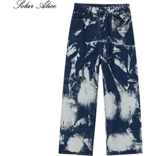 Free Shipping 2021 Mens Four Seasons New Irregular Tie Dye Straight Leg Mid-waist High Jeans Street Retro Loose Casual Pants