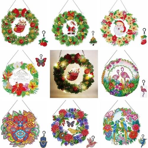 DIY 5D Hanging Christmas Flower Wreath Resin Painting Kit Rhinestone Drawing Home Art Craft Bedroom Xmas New Year Decor Gifts