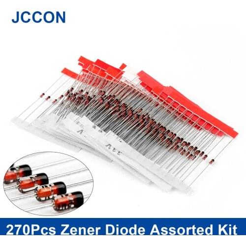 270Pcs Zener Diode Assorted kit 12W 0.5W (2V4 to 33V) 2.4V-3.3V 3V 3V3 3V9 4V7 5V1 7V5 8V2 10V 12V 15V 16V 18V 20V 27Values