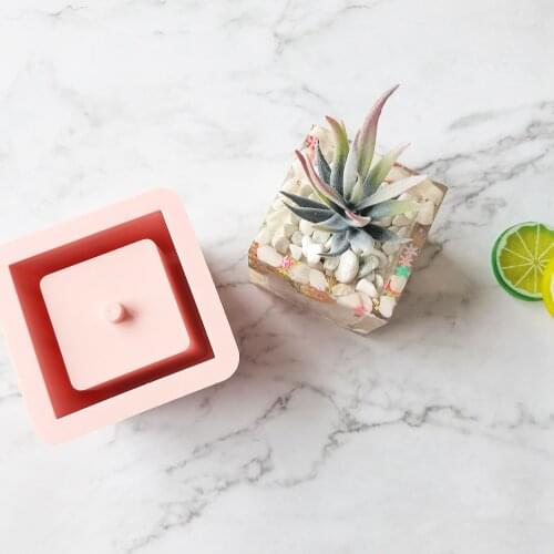 New Silicone Mold Square Concrete Fleshy Flower Pot Candlestick Mold Ceramic Clay Handmade 3D DIY Crafts Ceramic Mold