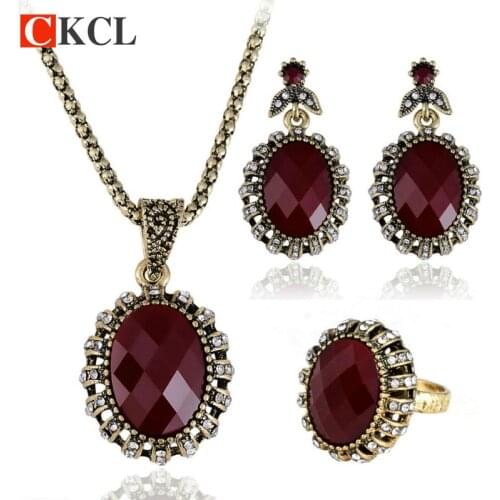 New Vintage Jewelry Sets For Women Fashion Turkish Necklace And Earrings 3 Pieces Plated Gold Jewelry