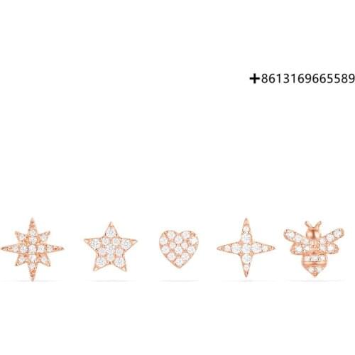 Original 1:1 High Quality 925 Sterling Silver Simple Star Love Bee Stud Earrings Combination Female Fashion Jewelry