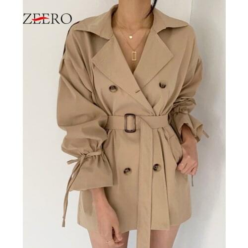 Autumn Spring Korean Trench Coat for Women Elegant Notched Collar Sash Loose Windbreaker Coats and Jackets Outwear Black Tops